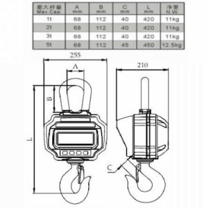 HR Series Digital Crane Scales Dimensions