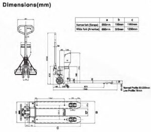 TPS-A Motorised Electric Pallet Jack Scales Dimensions